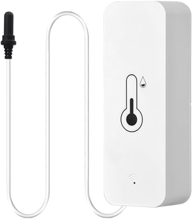 GOEDCH Termómetro higrómetro WiFi: IP21, termómetro higrómetro con sonda externa, funciona con pilas, sensor de temperatura para congelador, acuario
