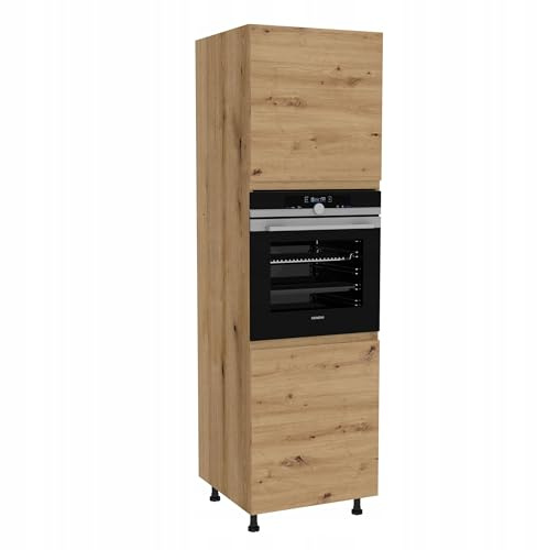 Laclar FREZO Backofenschrank/Hochschrank Küche - Grifflos - Soft-Close - Modern - Perfekte Integration für Ihren Backofen - 60x58x207 cm - Eiche Evoke Front Artisan Eiche