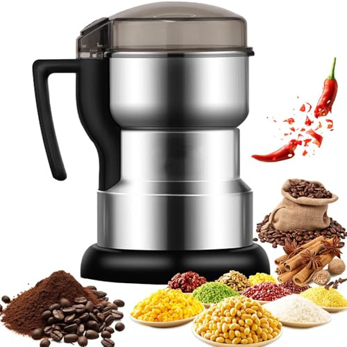 Blender smerigliatore elettrico da 400 W - tutto il corpo in acciaio inossidabile capacità di 200 g schiacciamento ad alta velocità macinino cucina compatto portatile per chicchi caffè spezie erbe