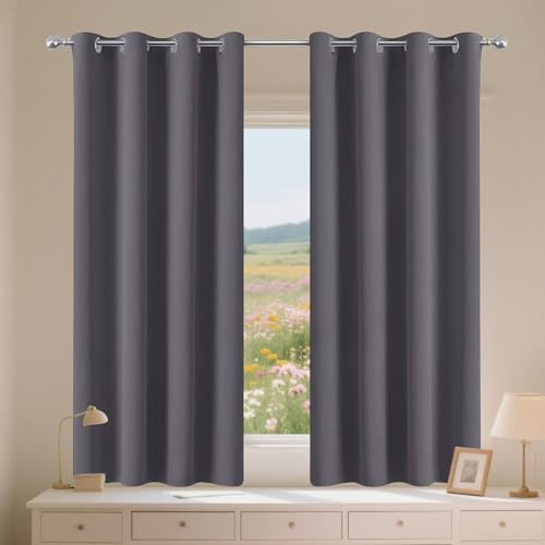 AMZERO Gardinen Vorhänge 150 x 130 cm Thermo Vorhang Gegen Kälte Und Hitze Schlafzimmer Gardinen Vielen Farben Und Größen für Wohnzimmer, Dunkelgrau