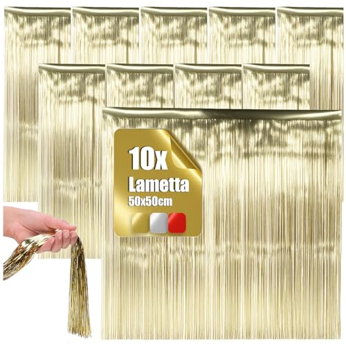 com-four® 10x Lametta, Goldfarbene Lametta Girlande für Weihnachten | Christbaumschmuck für den Tannenbaum - Lametta-Vorhang mit glatten Fäden