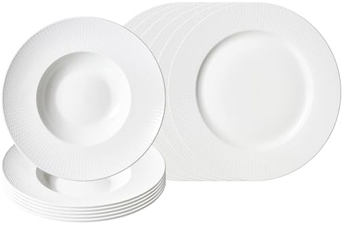 Ritzenhoff & Breker Saphir Pizza- und Pasta-Set 12-teilig | Porzellan Geschirr-Serie in Weiß mit Mosaik-Relief | spülmaschinenfest & mikrowellengeeignet | Pizzateller & Pastateller für 6 Personen