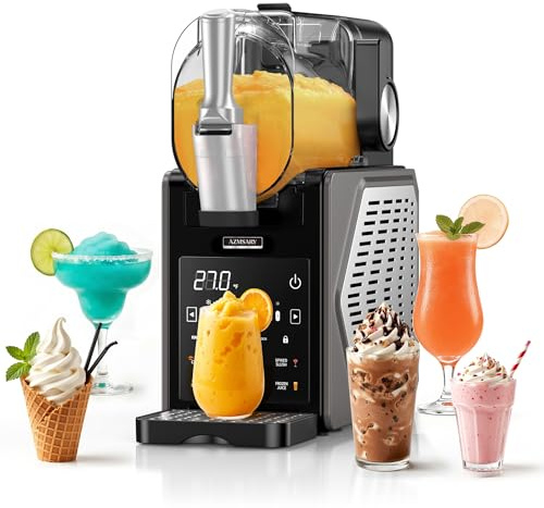 Máquina de granizado – Fácil de usar con un botón 2,5 L Slushie Maker, no requiere hielo, con pantalla LED, 6 programas automáticos para margaritas, frappés, batidos (Negro) | Máquina 2 en 1 para hacer granizados y helados, granizados, frappés y batidos, sin hielo gracias al sistema de refrigeración