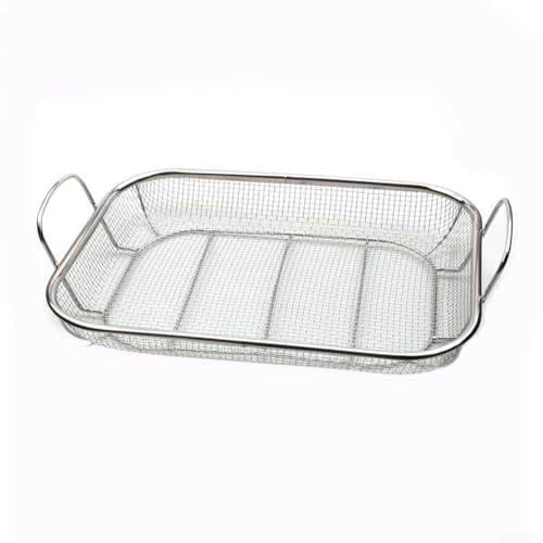 Honseadek Bandeja cuadrada de acero inoxidable para cocina y barbacoa con mango de frutas, 425 x 28 x 105 cm, cesta multiusos para preparar verduras, drenaje de alimentos (cepillo de limpieza)