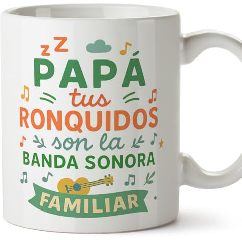 MUGFFINS taza papa con frase Papá tus ronquidos son la banda sonora familiar en Español | regalo padre divertido | regalos cumpleaños padre graciosos | 330 Ml 11 oz | navidad | Papá y mamá v1.2MA