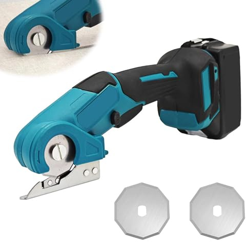 Akku Universalschere Kompatibel mit Makita 18V,Rollschneider für Stoff,mit Sicherheitssperre und 2 Klingen,6mm Schnitttiefe,Kabellose Elektrische Schere,Schneidet Karton,eppich,Leder(ohne Batterie)