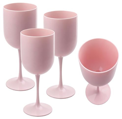 4 copas de vino reutilizables, 480 ml, de plástico, 84 mm, copas de vino de plástico, copas de vino de camping, copas de champán rosa de plástico duro, para eventos, fiestas, pícnic, camping