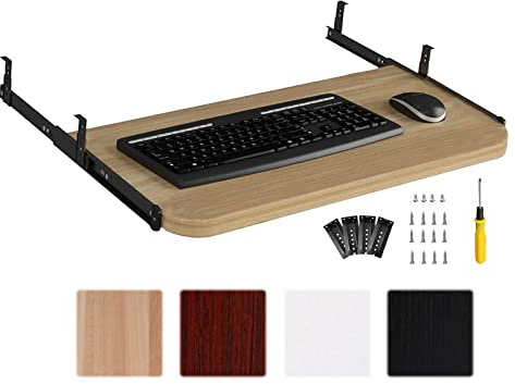 Justerbar tangentbordsbricka och musmatta – avtagbar trähylla platsbesparande design 54/60/70 x 27 cm för hemmakontor