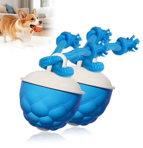 Hundespielzeug Ball, Smart Rolling Pet, Interaktiver Spielball für hunde Elektrisch, Mit Nylon Seil und USB Wiederaufladbarer, Hunde Intelligenzspielzeug für Hundeball und Katzenball (Blau*2)