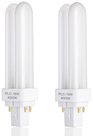 Havlock 4 Pin 18W G24q-2 Compact Fluorescent Lamp Warm White 4000k 1200LM PLC CFL Energy Saving Light Bulbs AC 220-240V 2U Double Turn Tube Non-Dimmable for Corridor Bathroom Bedroom Office, 2 Pack