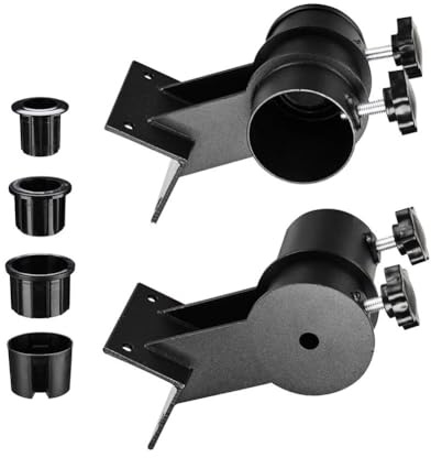 Homeponnew Staffa di montaggio angolare per ombrellone, per ringhiera, balcone, cortile, confezione da 2, in acciaio nero, supporto per paralume da esterno con manicotti in plastica, adatto per pali