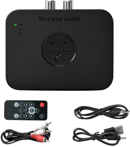 Bluetooth 6.0 Audio Adapter, Bluetooth Transmitter Receiver for HiFi, Dual Connection, 3.5mm AUX RCA Bluetooth TV Adapter for PC Mac Tablet Smartphone AV Receiver