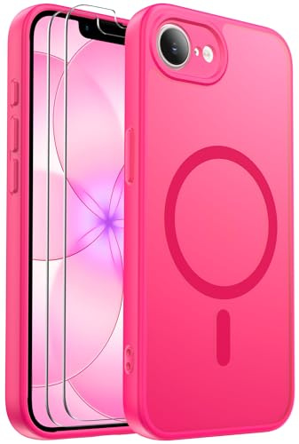 Ezanmull for iPhone 17e/16e Case Magnetic Shockproof, Full Camera Protection, Fit for MagSafe, with Screen Protector X2, Translucent Anti-Fingerprint Case for iPhone 17e/16e (Hot Pink)