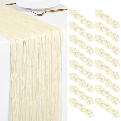 16 Pack Beige Käsetuch Tischläufer 45x275cm Boho Gaze Käsetuch Tischläufer Abwaschbar Romantische Rustikale Tischdekorationen für Hochzeit Party Geburtstag Feiertag Zuhause