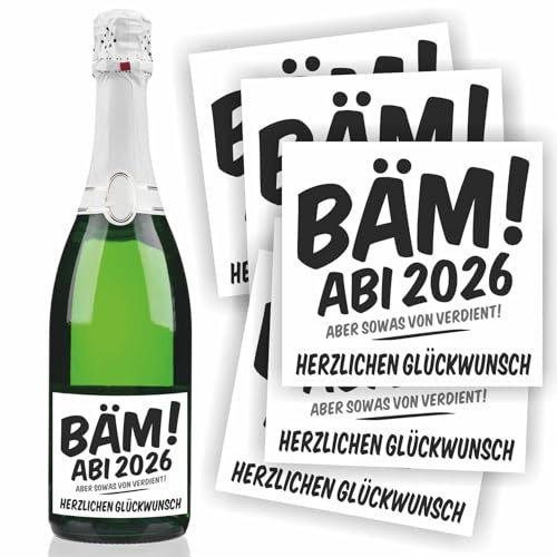 Flaschenetikett Aufkleber Abi 2026 - BÄM Aber sowas von verdient, 5 Stück