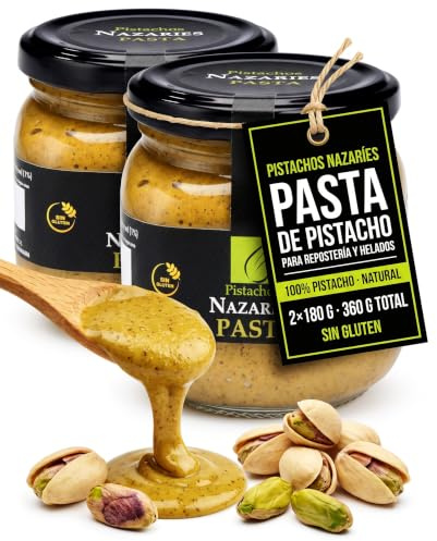 Pasta de Pistacho 100% Pura Sin Gluten 2x180 g para Reposteria y Helados | Sin Azucares ni Aditivos Mantequilla Untable Vegana Ideal para Cremas Postres Tartas y Salsas Cultivo Propio en Andalucia