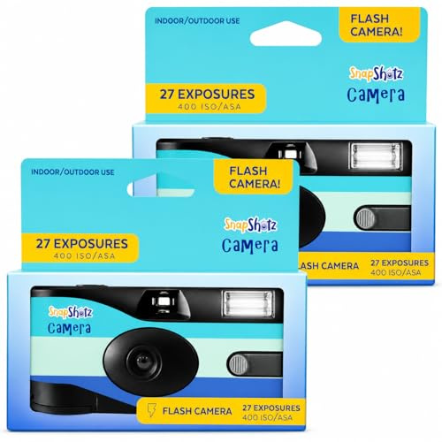 Snapshotz Flash 400 - Fotocamera usa e getta monouso (27 esposizioni), confezione da 2 con flash integrato, pellicola ISO 400 per riprese diurne o notturne