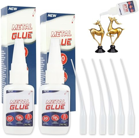 Metal Glue Extra Strong 60g High Strength Bonds Metal to Metal Adhesive Waterproof Heat Resistant Anti-Clog Cap 2 x 30g Dual Pack Glue for Metal Glass Plastic Ceramic Repair