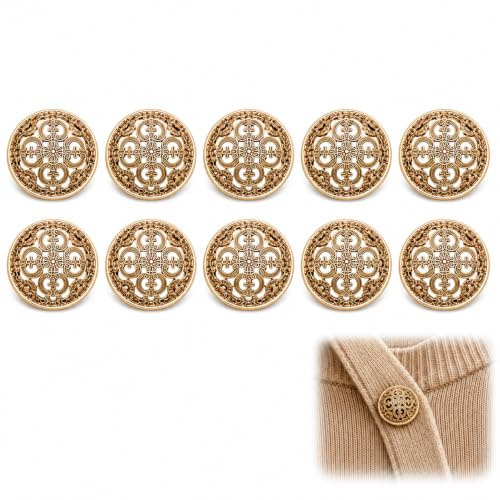 jtum Metall Knöpfe Gold, Strickjacke Blazer Knöpfe Vintage Design 10 Stück | 10 Stück Set, Antik Gold Design, Metall Knöpfe, Für Kleidung DIY