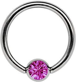 Titan Lippenbändchen Piercing Ring in 1,2 mm mit flachem Stein (Klemmplatte)