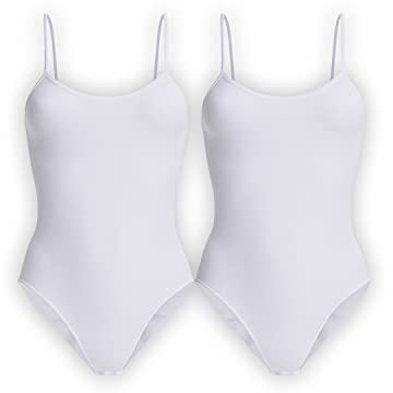 UnsichtBra 2er Set Body Damen Weiß | Spaghettiträger Damenbodys | Wohlfühl Body Damen Unterwäsche Weiss (2 x Weiss, S-M)