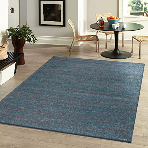 VIMODA Teppich Wohnzimmer in Türkis Grau Kurzflor Einfarbig Meliert Farbecht Puristisch, Maße:120 x 170 cm