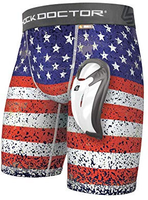 Shock Doctor Pantalones Cortos de compresión para Hombre, Copa Protectora Bio-Flex, Absorbe la Humedad, protección ventilada. Tallas para Hombres Adultos., US Flag, Medium