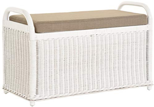 Korb-Outlet Rattan Sitzbank Sitzhocker mit Stauraum Rattanhocker mit Deckel Hocker (Groß Weiß)