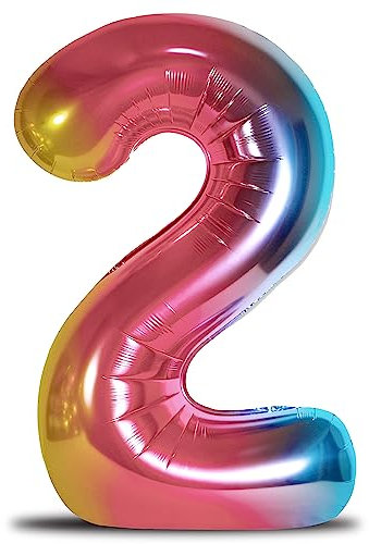 envami® Ballon d'anniversaire arc-en-ciel Taille XXL Ballon géant en aluminium de 101 cm Vole avec de l'hélium Décoration d'anniversaire (nombre 2)