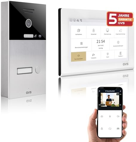 GVS IP Video Türsprechanlage mit Türöffner, 1x 7 Zoll Monitor & App | Smarte Video Türklingel mit Kamera und Monitor & App - Gegensprechanlage für 1 Familienhaus (AVS1328A)
