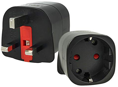 LEDLUX 2 Piezas Adaptador de Viaje Reino Unido EU convertidor de Enchufe Europeo Italiano Schuko alemán a inglés UK GB Enchufe, Color Negro