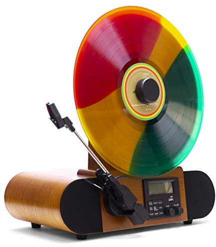 Fuse Tourne-Disque Vertical – Lecteur Vinyle Moderne du Milieu du siècle avec Haut-parleurs intégrés et Bluetooth – Radio FM – Tourne-Disque Audio Domestique pour disques vinyles de 30,5 cm et 45 TR