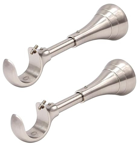 Heavy Duty Curtain Rod Brackets for Wall, 6 inch Curtain Rod Brackets, Extra Long Holder for Heavy Curtains, for 3/4 to 1 inch Rods, 2 pcs Extended Wall Mount Holders, Set of Two, Brushed Nickel