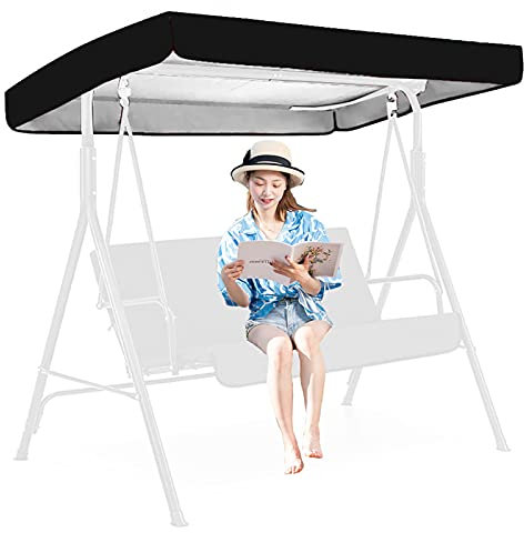SJASD Hollywoodschaukel Ersatz-Bezug, Wasserdichter 2/3 Sitzer Ersatzdach für Gartenschaukel,Sonnendach Hollywoodschaukel für Garten Outdoor Schaukelbank,Schwarz,142x120x18cm/56x47x7''