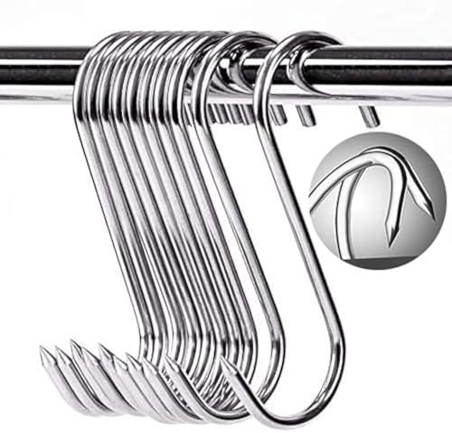 Ganci da Macellaio Acciaio Inox, 10 pezzi (100 mm H x 4 mm di) Spessore a S Ganci Affilati per Appendere Cervi, Manzo, Pesce, Merluzzo, Pancetta, Grill,BBQ