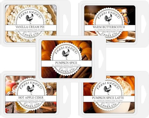Farm Raised Candles - USA Grown Soy Wax Melts - Fall - Bakery Variety Packs – 5 Pack, 16oz Total – Wax Melt Warmer Scents – (Pumpkin Patch Variety Pack)