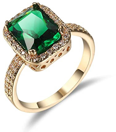 Skcess Verlobungsring Gold Ring Vergoldet Damen, Smaragd Ring Engagement Ring Zirkonia Damen Ringe Größe 54 (17.2)