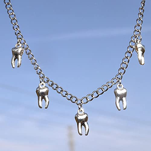 HCMA Harajuku Goth Silber Farbe Zähne Metall Anhänger Kette Halskette für Frauen Männer Egirl Vintage Hip Hop Punk Cool Modeschmuck