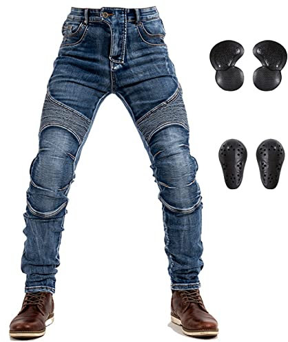 GEBIN Motorradhose Herren, Motorrad Jeans Herren, Schutzhose, Aramidfaser Jeans Herren Motorrad, mit 2 Paar Abnehmbare Pads (Blau,M)