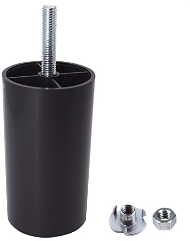 SKIR'CO (Pack of 8 pcs Black Plastic Furniture Legs, Height 90 mm, Round Ø 50 mm Furniture Feet With M8 Bolts, Sofa Legs, Nuts Included (8)