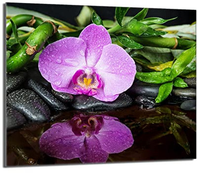Herdabdeckplatte 60x52 Einteilig Glas Elektroherd Induktion Herdschutz Spritzschutz Glasplatte Deko Schneidebrett, Orchidee Violett