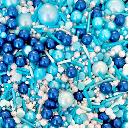 Blue dark blue navy white bluey turquoise Sprinkles for cupcake cookies cake toppers pearls 100s and 1000s birthday decoration topper sprinkle mix blend fathers day boy BIG BLUE