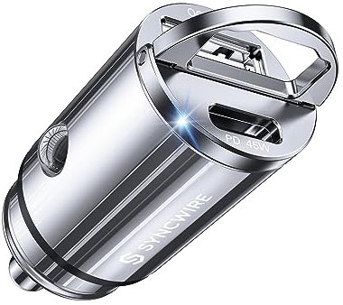 SYNCWIRE 90W Zigarettenanzünder USB C & USB Auto Adapter [PD 45W & QC 45W] Super Mini Ganzmetall KFZ Ladegerät USBC Schnellladung Kompatibel mit iPhone 15 14 13 12 Pro Max, Google Pixel 7 6, Samsung
