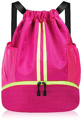 flintronic Ryggsäck med dragsko, vattentät sportryggsäck, stor sportgymväska med skofack och vattenflaska, nätfickor, för sport, skola, strand, semester, simning, resor, 30*22*4cm