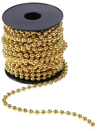 CSDPC Christmas Bead Chain, 1 Roll Christmas Tree Decoration Chain,10M Long Christmas Bead Garland Decoration, String Chain Hanging Pearl Beads for Home Christmas Wedding DIY Decoration (Gold)
