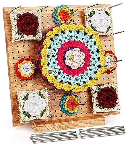 Coopay Granny Square Spanner Groß, Wood Blocking Board 28 x 28 cm, Granny Square Blocking Board Häkeln und 30 Edelstahl Fester Stock, Spannbrett für Granny Squares Spannen, Strick- und Häkelprojekte