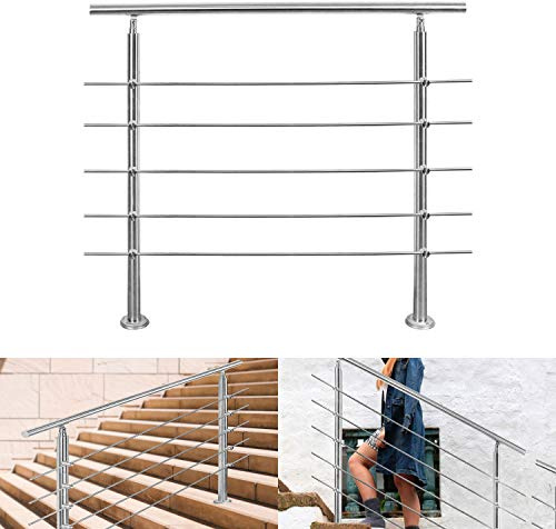 Ansobea Main courante en acier inoxydable 160 cm, garde-corps en acier inoxydable intérieur, 5 traverses en acier inoxydable, main courante en acier inoxydable extérieur, garde-corps d'escalier
