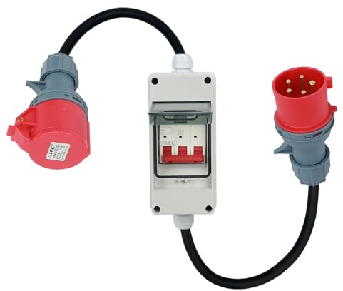 CEE Adapter 63A auf 32A,CEE Stromadapter Stecker und Steckdose 400V 63A auf 32A mit Sicherung 32A,CEE Verlängerungskabel Starkstrom Adapter Camping Strom