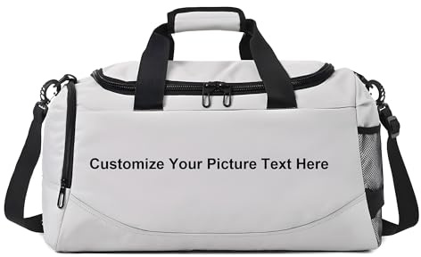 Sporttasche mit Namen Personalisiert Logo Bild Sport Tasche Duffle Bag mit Schuhfach GRAU