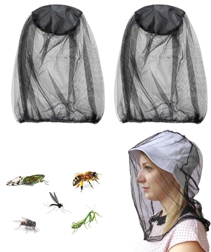 2 Stück Schwarze Mückenschutzhaube, Insektenschutz, geeignet für Outdoor, Camping,Moskito Kopfnetz Nylon Moskitonetz Kopfschutz Feinmaschiges Insektennetz,für Reisen Wandern Camping Klettern,Schwarz